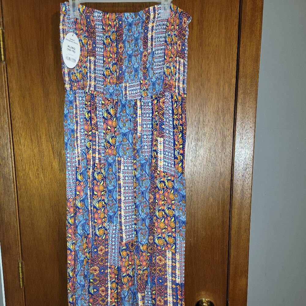 New XL 16 18 Scoop Ultimate Strapless tube Dress orange multi Fall Colors Maxi